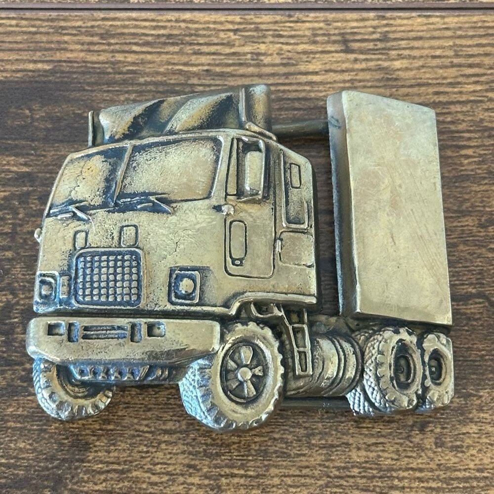 Vintage 1978 Baron Solid Brass Belt Buckle Big Rig Semi Truck Trucker 70s